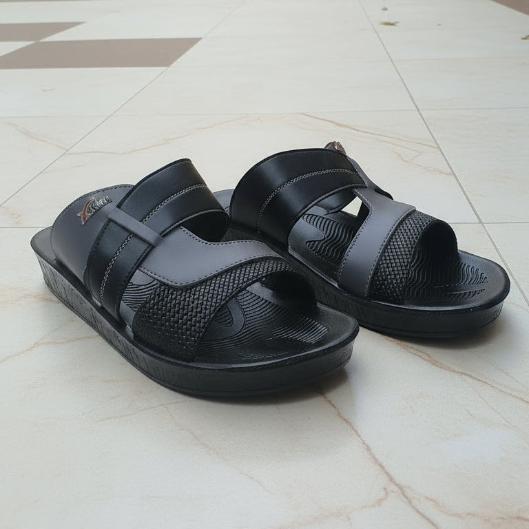 Men Two Tone Slippers Comfort  - Black - XT03