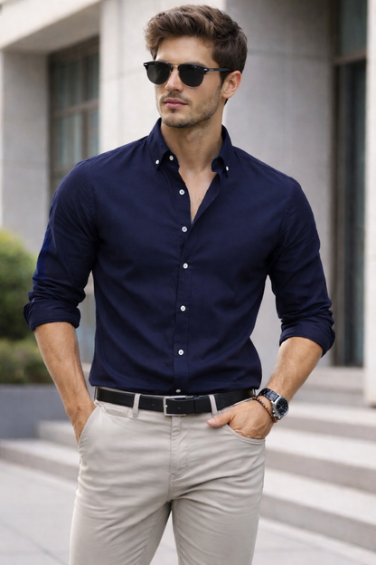 Slim Fit - Chambray Trendy Casual Shirt ||Navy Blue | Pakistan online
