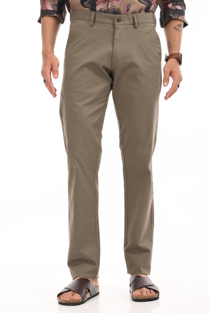 Regular Fit  Comfort Chino Cotton Pants - | Khaaki | FE03