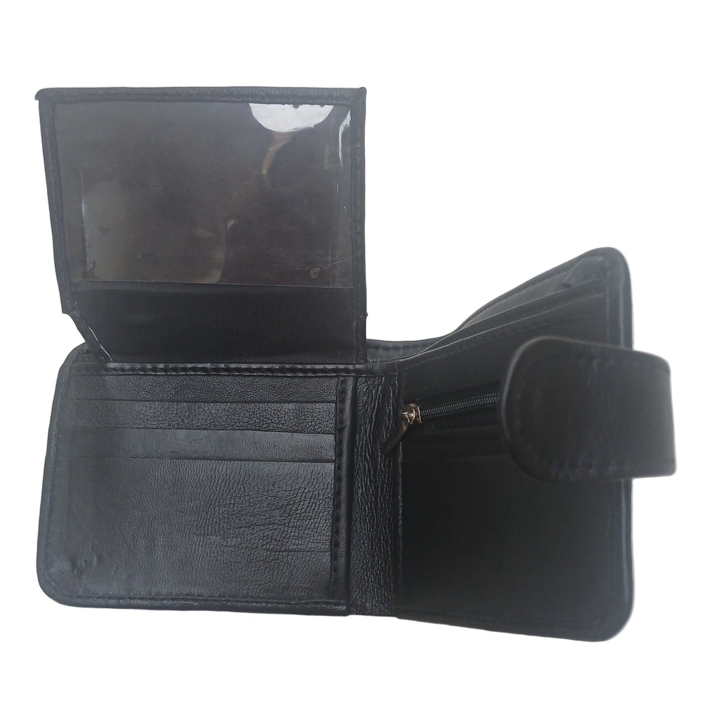 Men Trendy Leather Button Wallet - Black