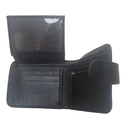 Men Trendy Leather Button Wallet - Black