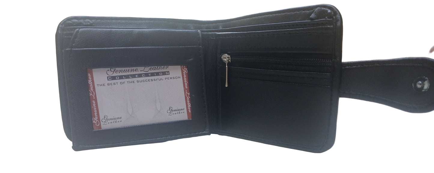 Men Trendy Leather Button Wallet - Black