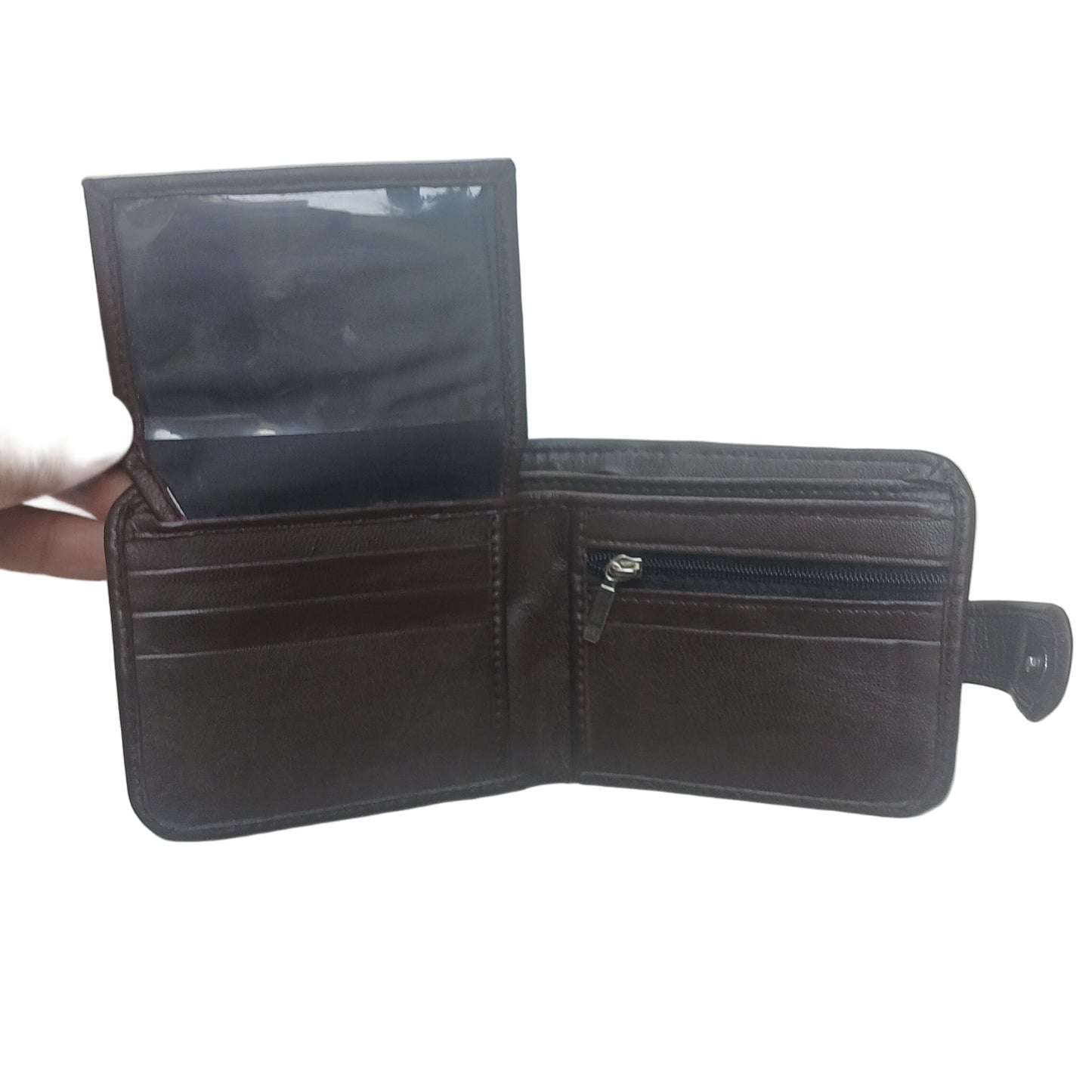 Men Trendy Leather Button Wallet - Brown
