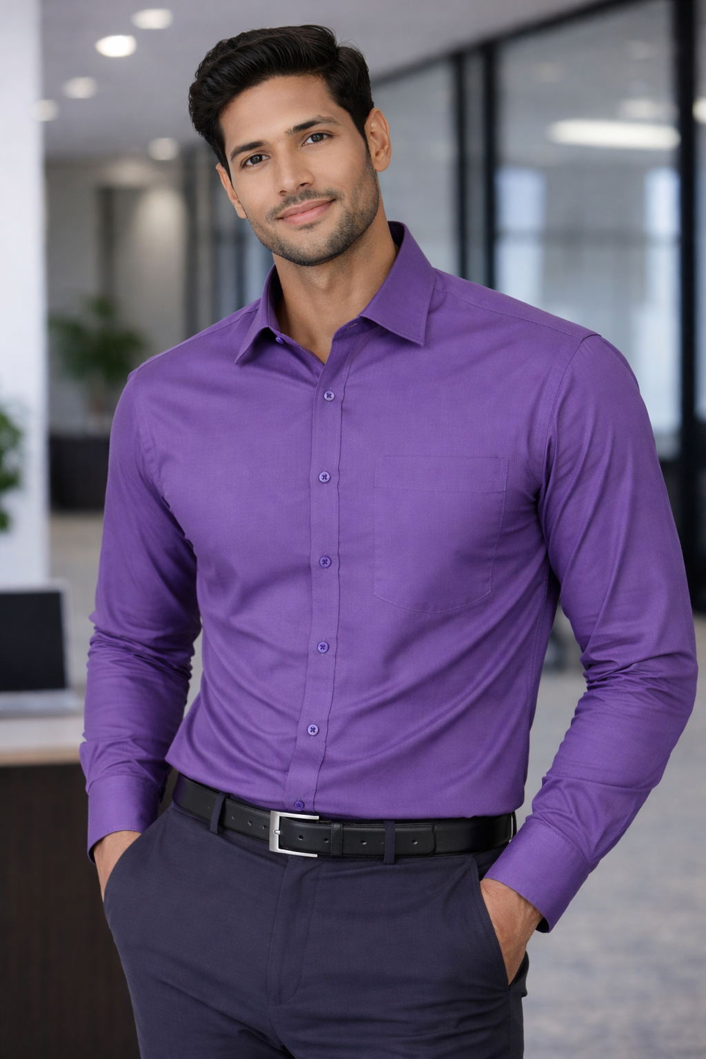 Men's Plain Formal Shirt - | Purple Color | FE1199PC Pakistan online