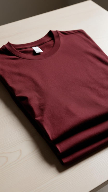 T-Shirt Plain Round Neck  - Maroon - RNTS-102
