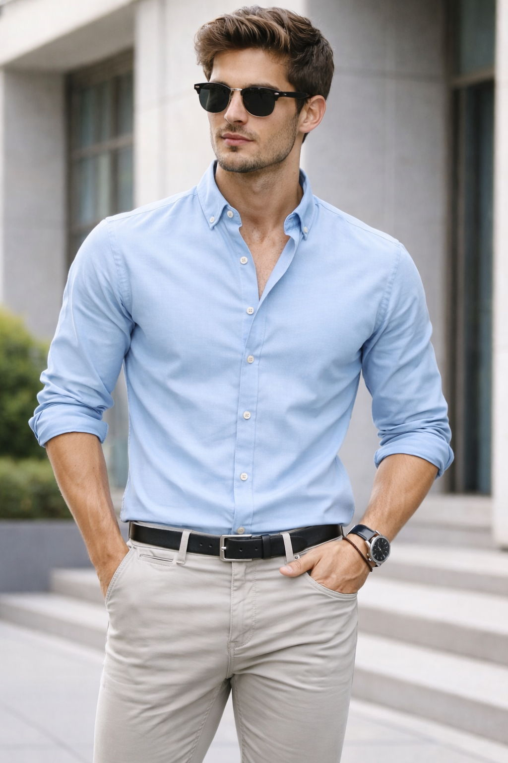 Slim Fit - Chambray Trendy Casual Shirt || Light Blue | Pakistan online