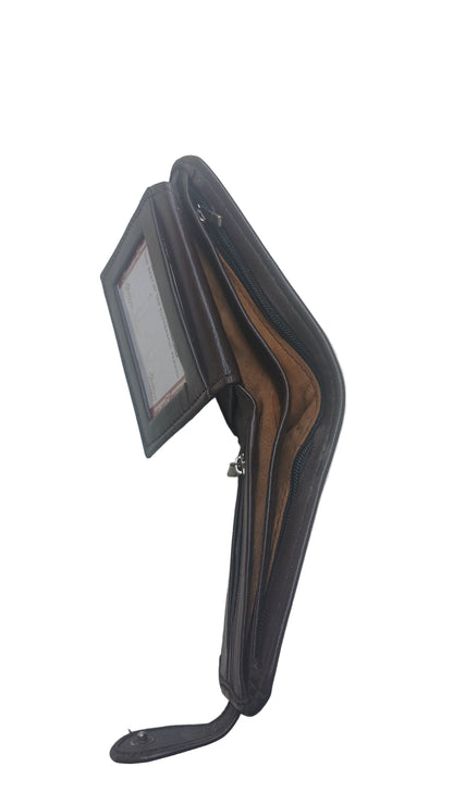 Men Trendy Leather Button Wallet - Brown
