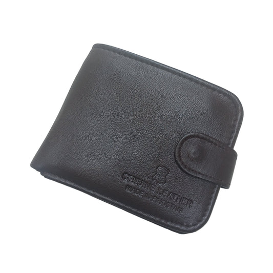 Men Trendy Leather Button Wallet - Brown
