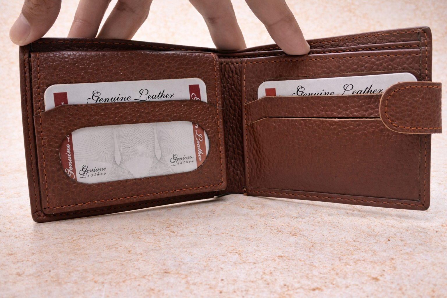 Wallet Textured Genuine Leather Button Men - Brown Pakistan online