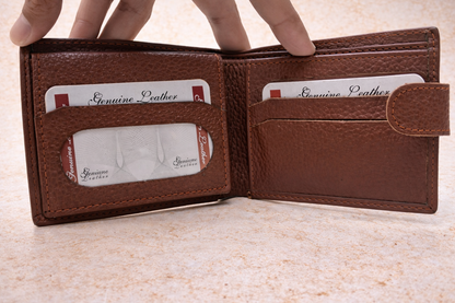 Wallet Textured Genuine Leather Button Men - Brown Pakistan online