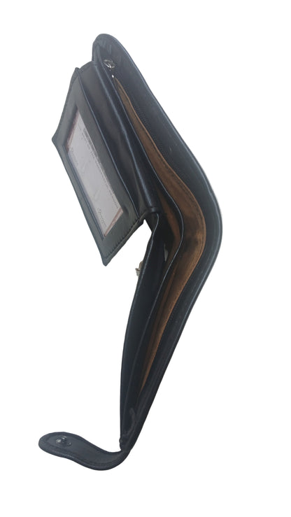 Men Trendy Leather Button Wallet - Black