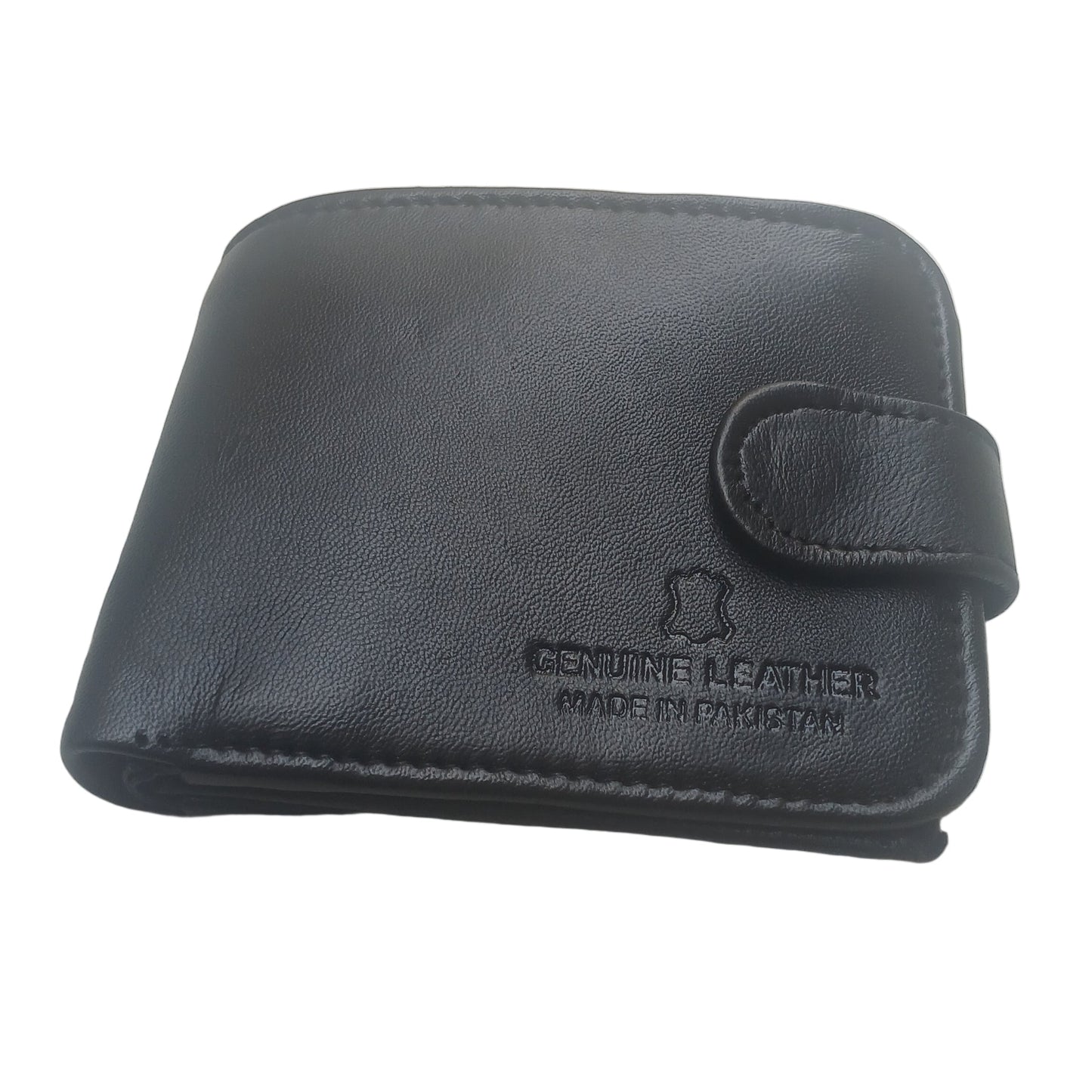 Men Trendy Leather Button Wallet - Black