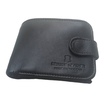 Men Trendy Leather Button Wallet - Black