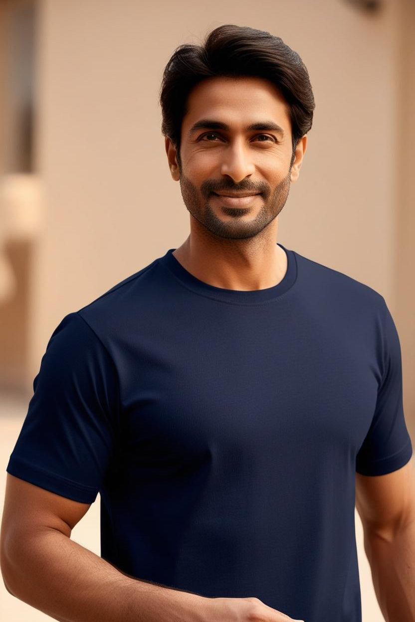 T-Shirt Plain Round Neck - Navy Blue - RNTS-103