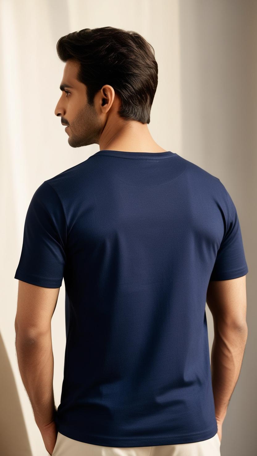 T-Shirt Plain Round Neck - Navy Blue - RNTS-103