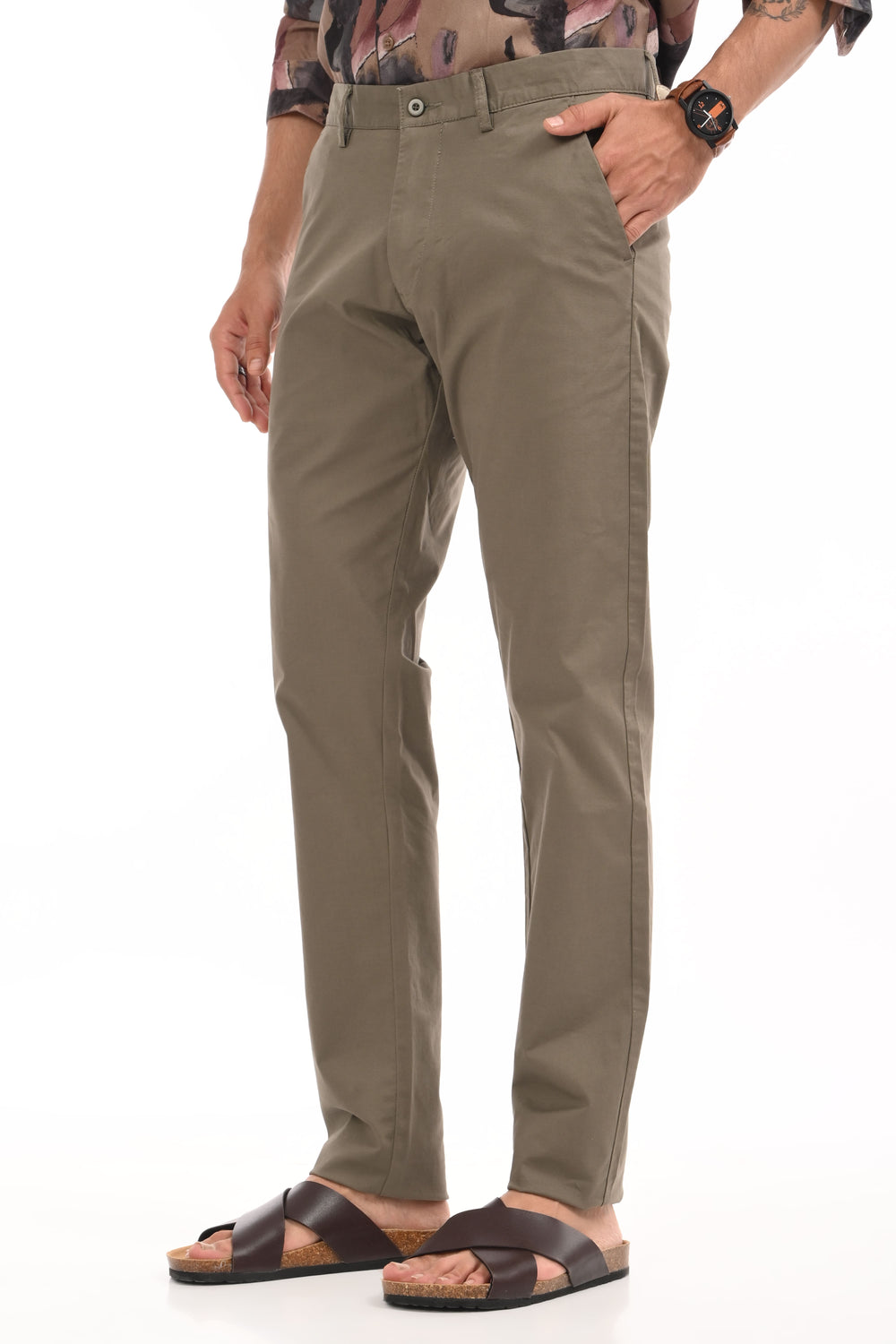 Regular Fit  Comfort Chino Cotton Pants - | Khaaki | FE03