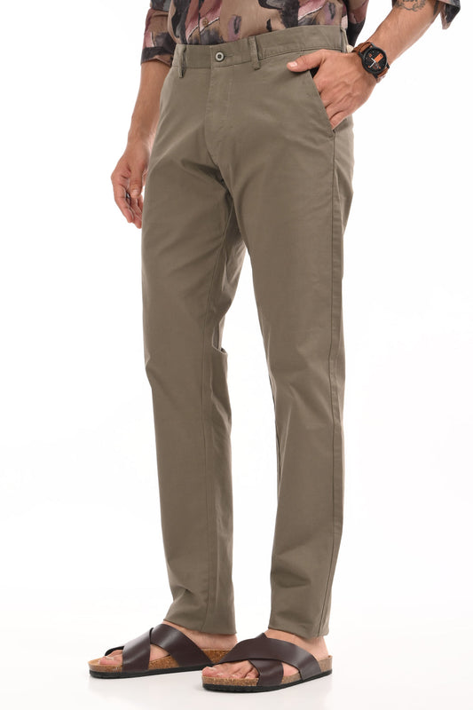 Regular Fit  Comfort Chino Cotton Pants - | Khaaki | FE03