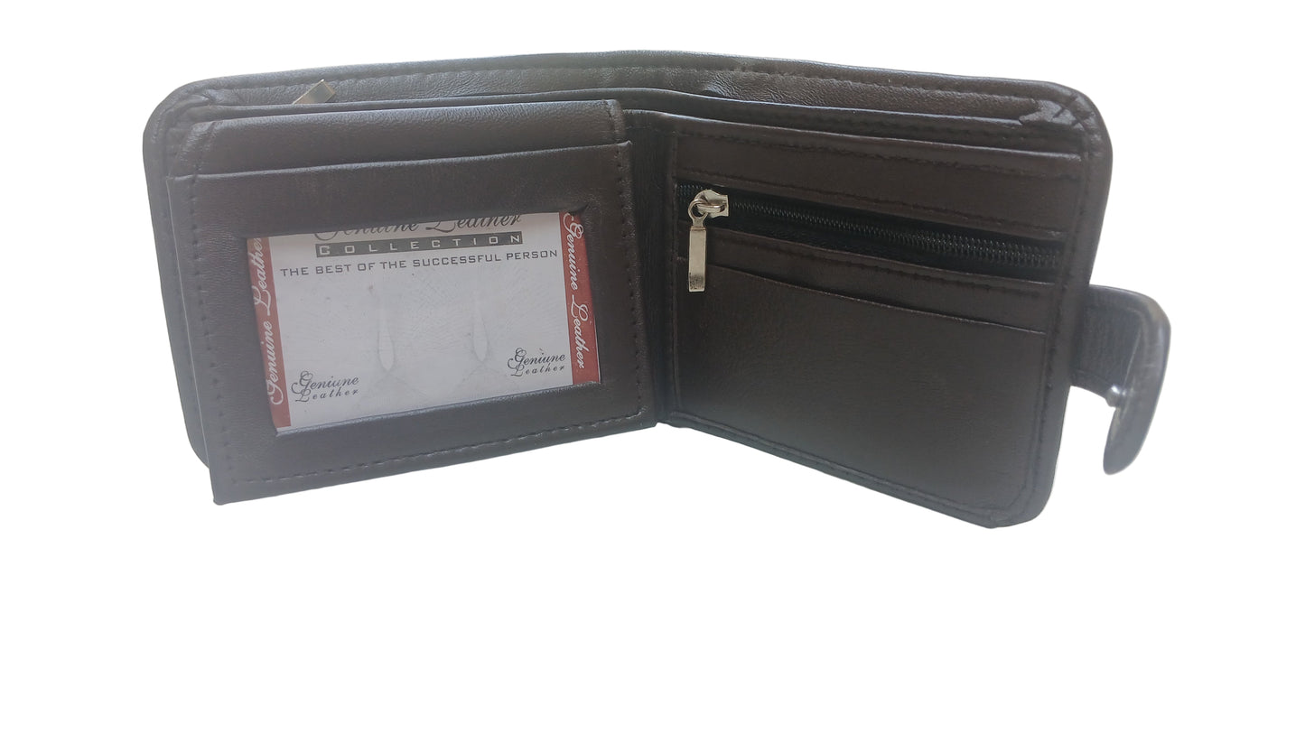 Men Trendy Leather Button Wallet - Brown