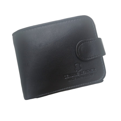 Men Trendy Leather Button Wallet - Black