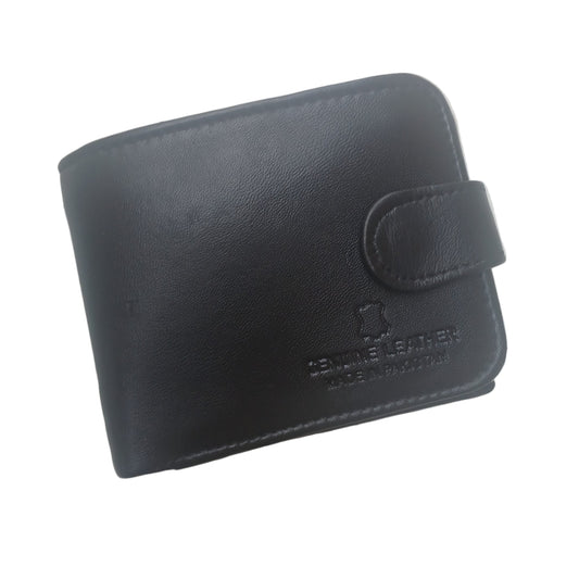 Men Trendy Leather Button Wallet - Black