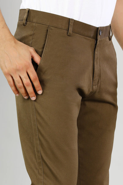 Regular Fit  Comfort Chino Cotton Pants - | Brown | FE03