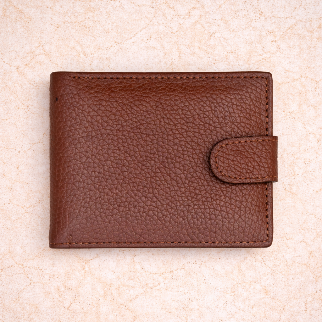 Wallet Textured Genuine Leather Button Men - Brown Pakistan online
