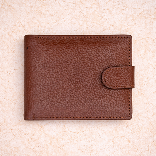 Wallet Textured Genuine Leather Button Men - Brown Pakistan online