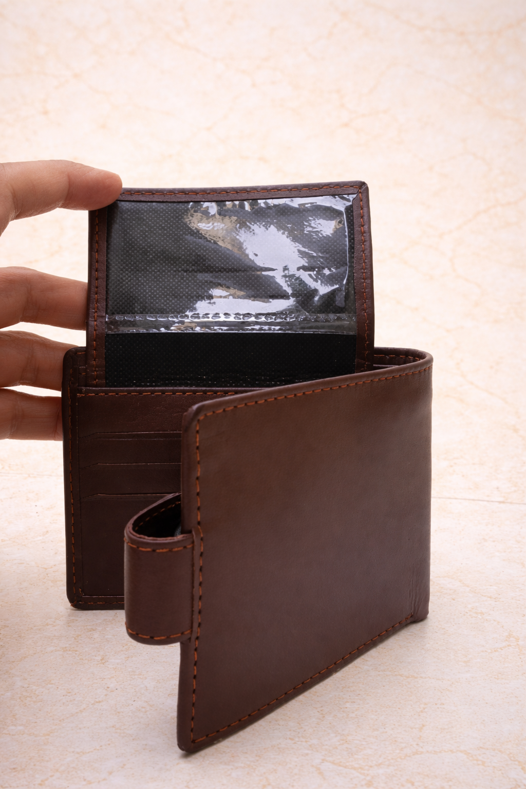 Wallet Genuine Leather Button Men - Brown Pakistan online