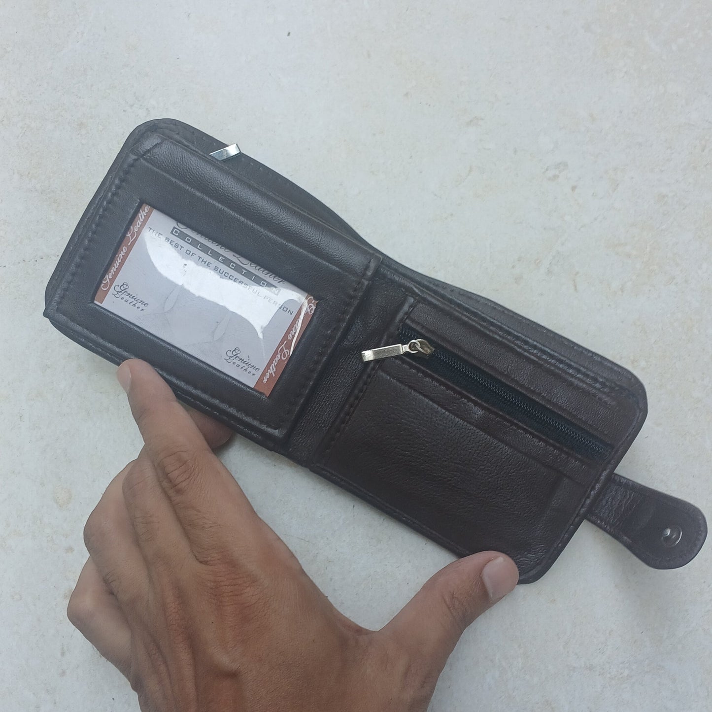 Men Trendy Leather Button Wallet - Brown