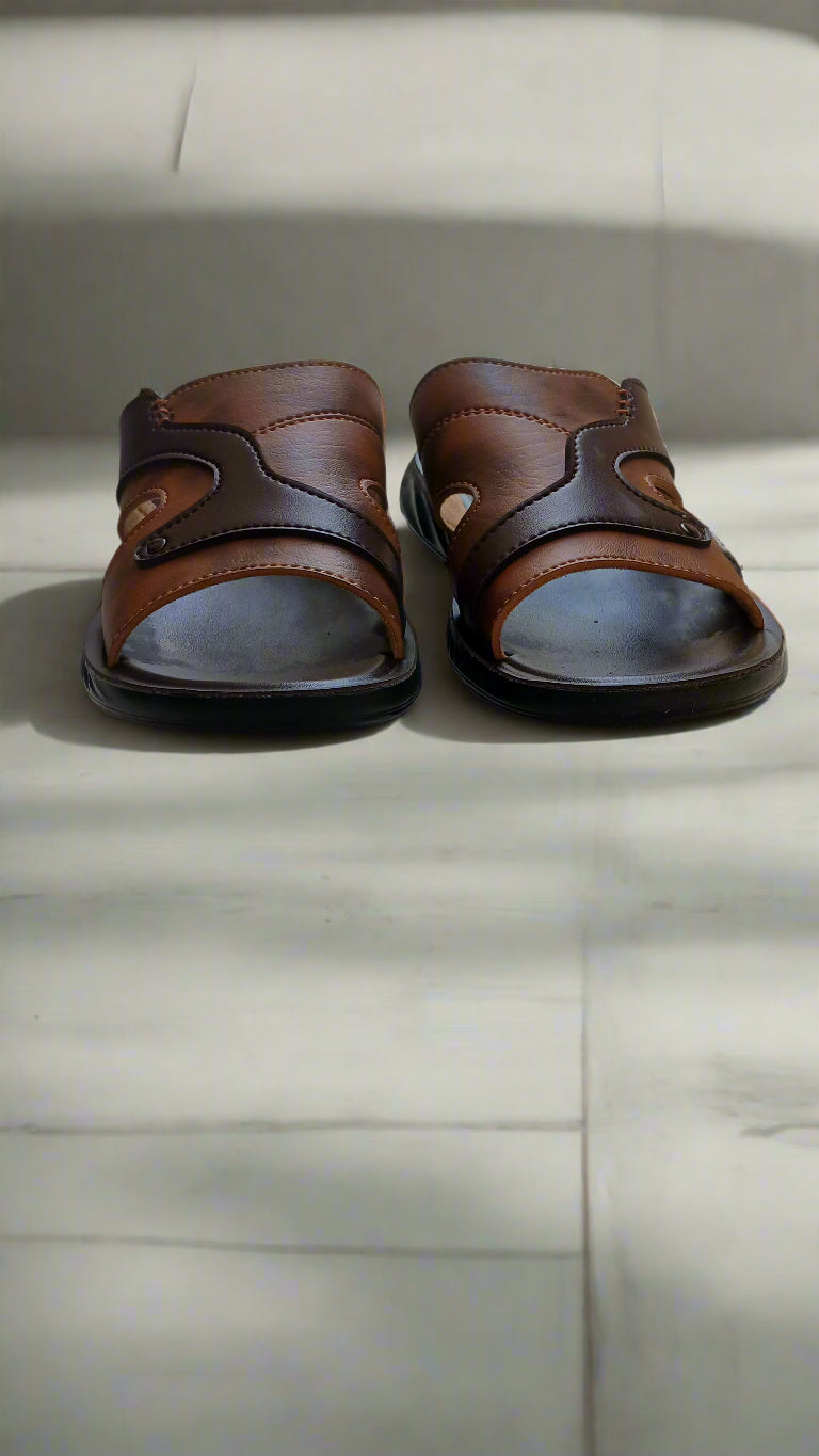 Men Slippers Two-Tone Comfort - Brown - TT001