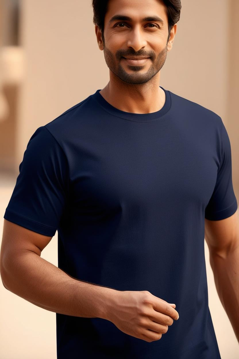 T-Shirt Plain Round Neck - Navy Blue - RNTS-103