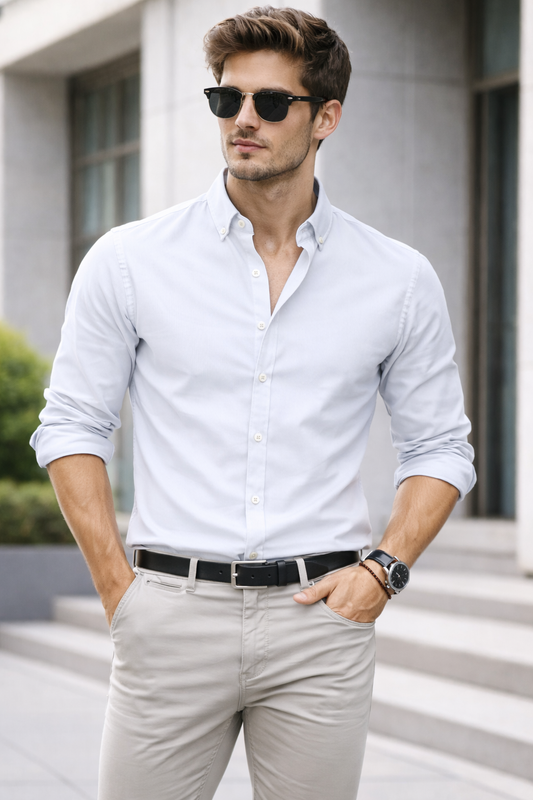 Slim Fit - Chambray Trendy Casual Shirt || Off White | Pakistan online