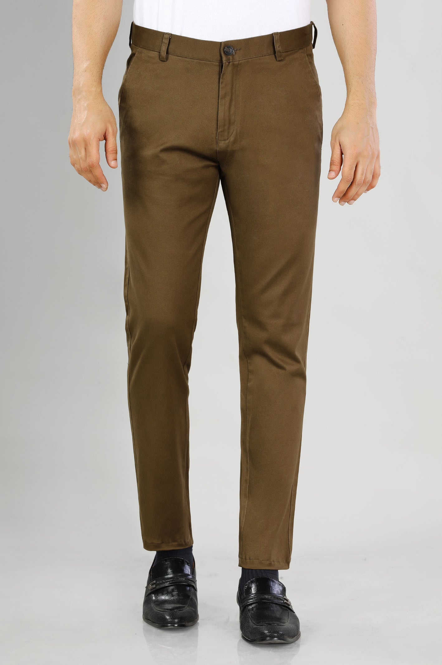Regular Fit  Comfort Chino Cotton Pants - | Brown | FE03